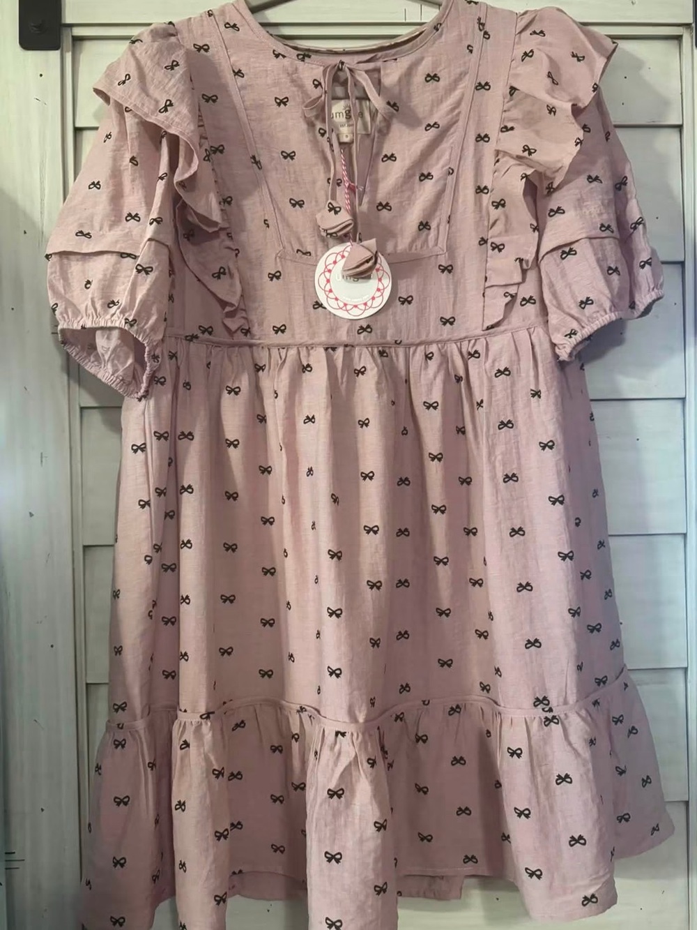 Umgee Pink Ruffle Bow-Print Mini Dress